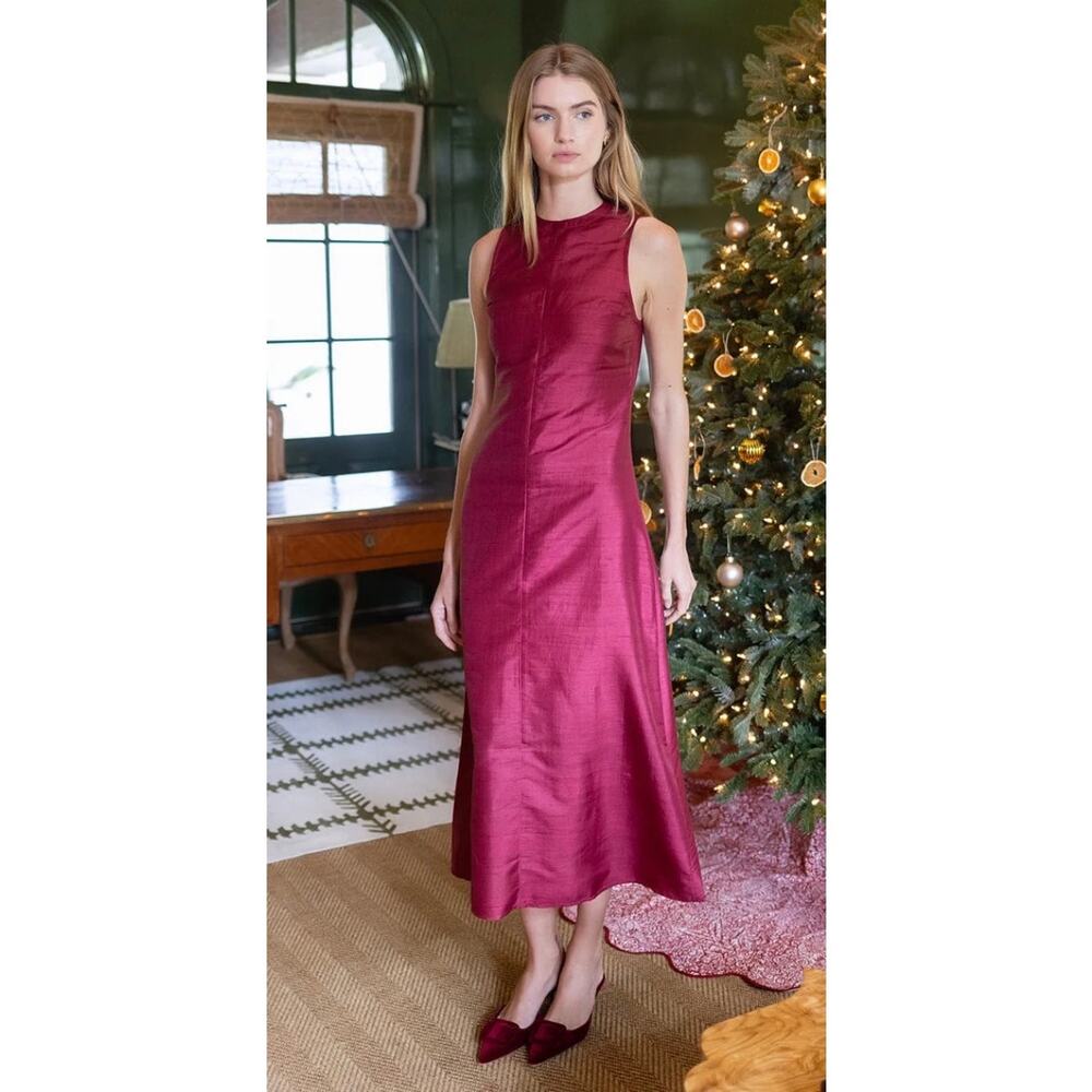 Julia Armory Dress Jane 100% Dupioni Silk Sleeveless Column Maxi size Small - Picture 10 of 10